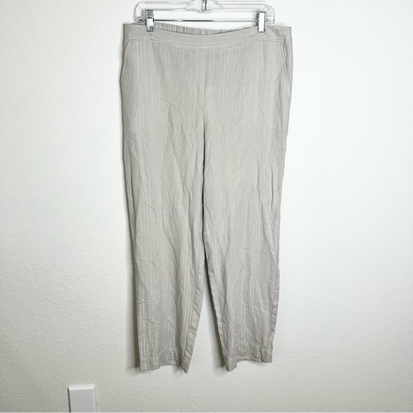 Chico's Pants Women Large 12 2 Gray Linen Blend Metallic Stripe Wide Leg K - Picture 1 of 9